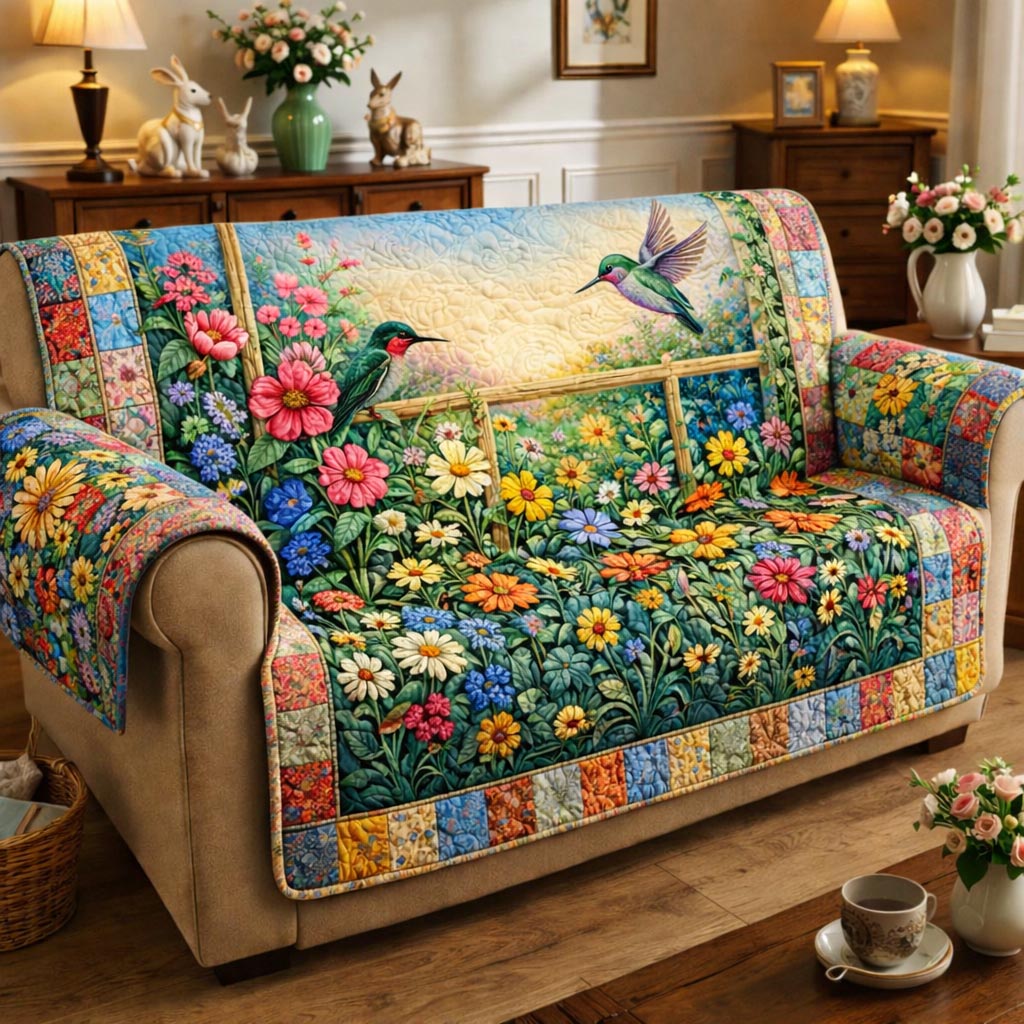 Blooming Acres Quilted Sofa Cover Cozy Blooming Couch Cover Trendy Room Decor