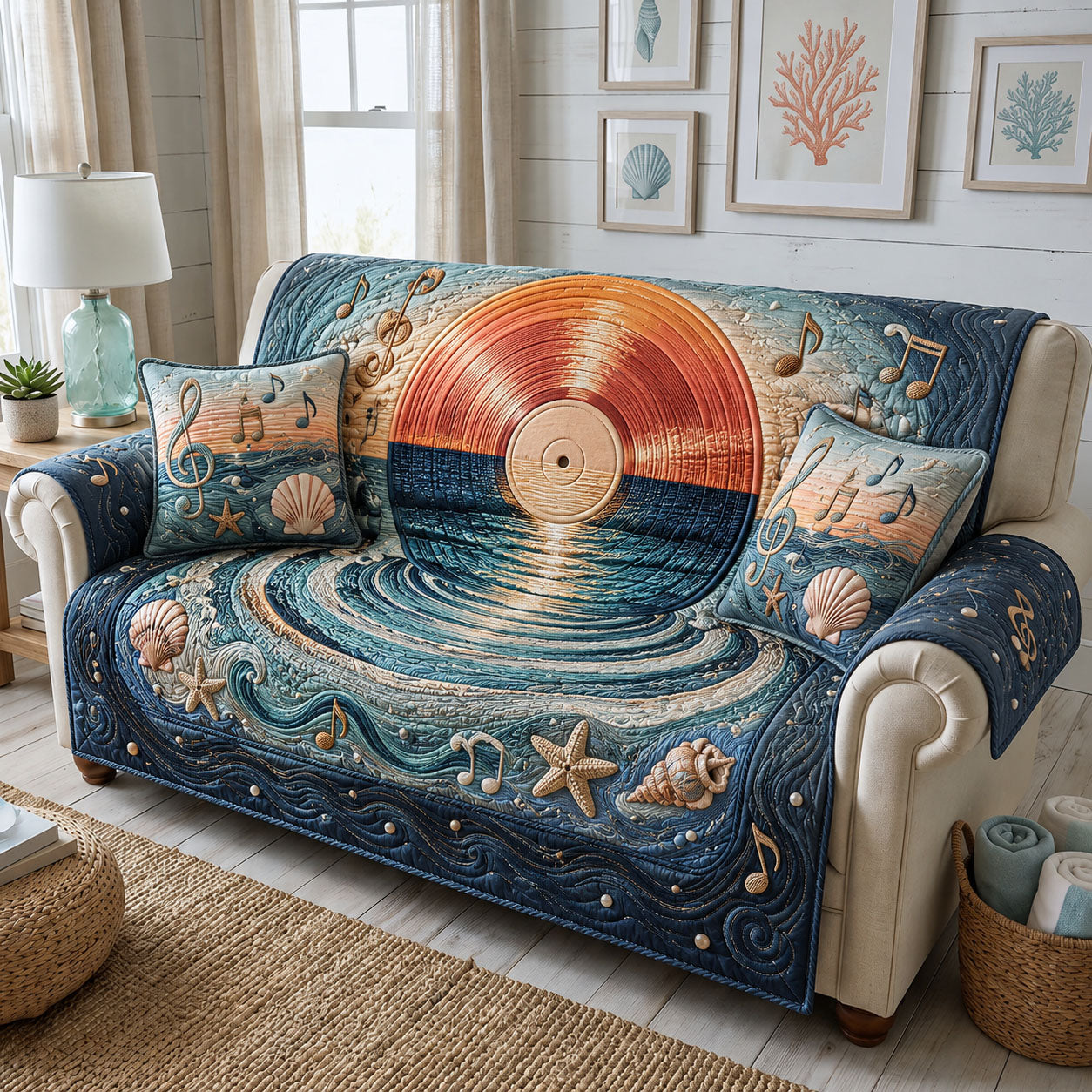 Blue Ocean Vinyl Quilted Sofa Cover Ocean Breeze Couch Cover Home Gift