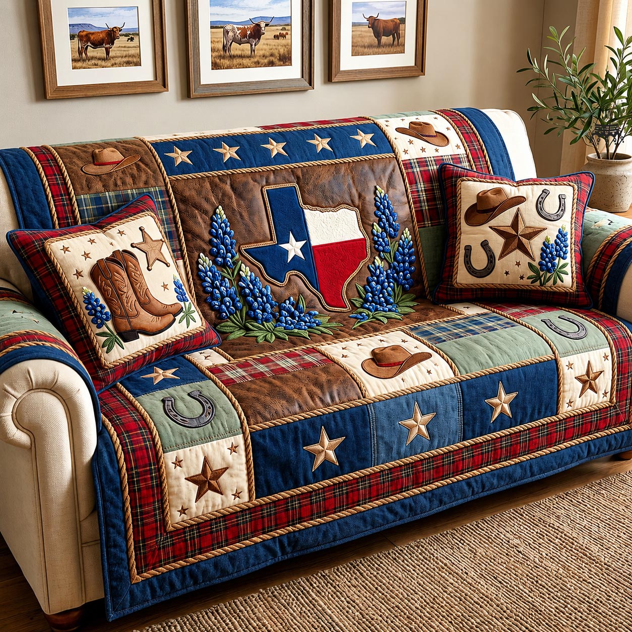 Bluebonnet State Quilted Sofa Cover Cozy Bluebonnet Couch Cover Best Housewarming Gift Ideas