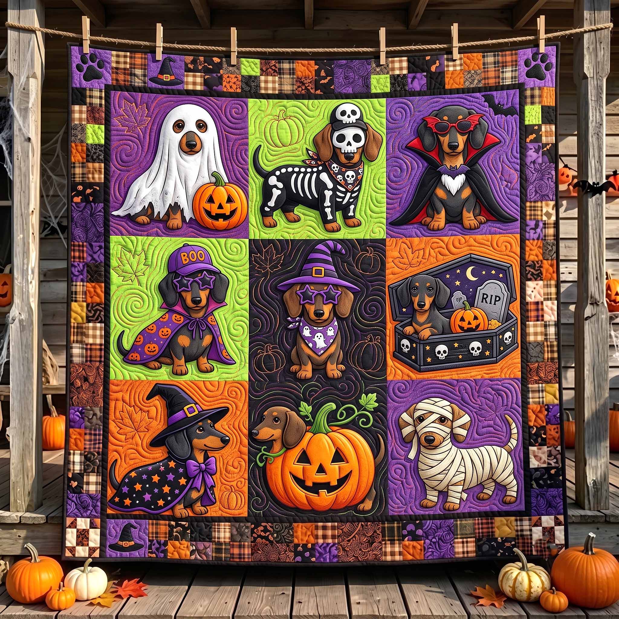 Boo Wiener Quilted Blanket Boo Wiener Dachshund Merch Birthday Gift Ideas
