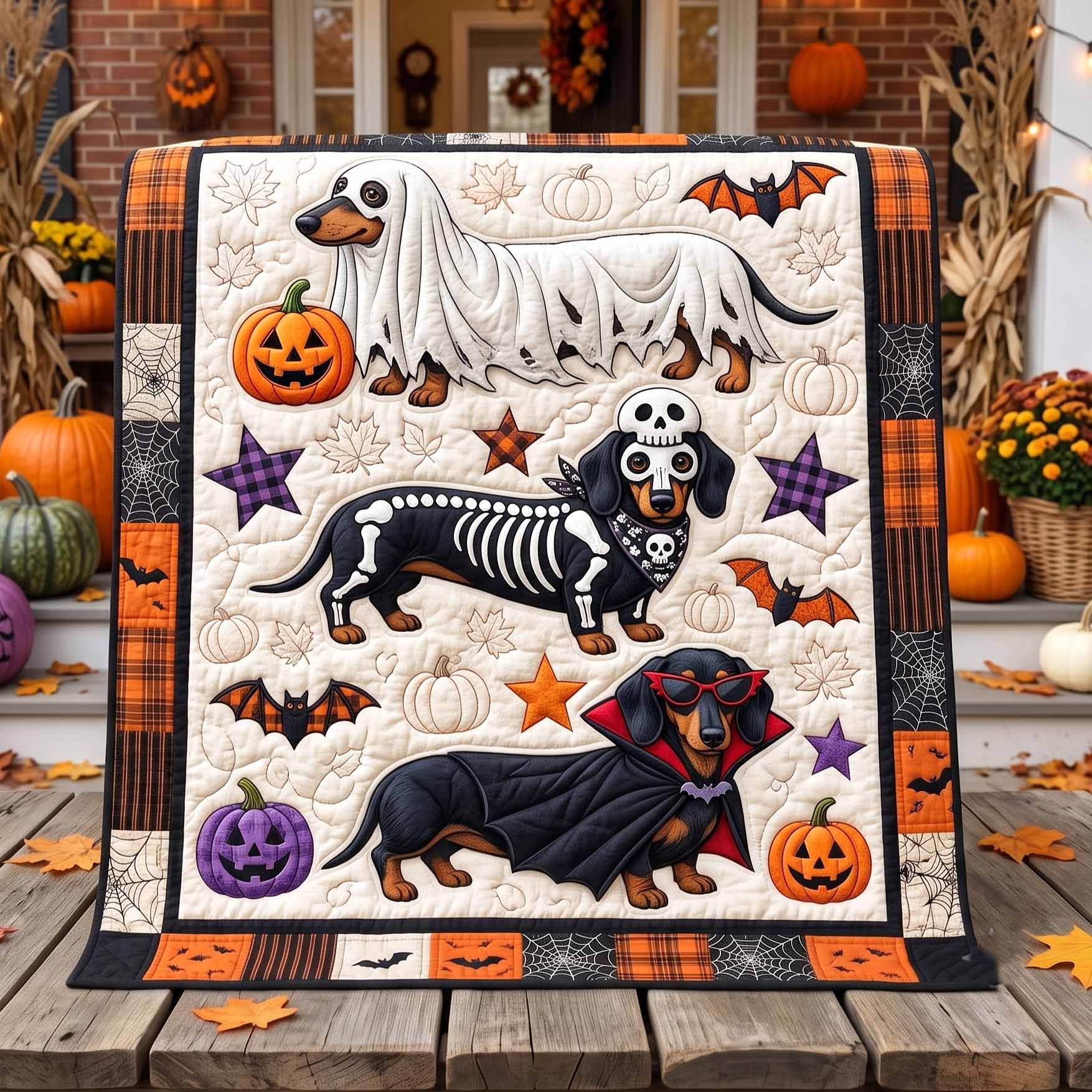 Boo Wiener Quilted Blanket Halloween Dachshund Dogs Merch Room Gift For Her