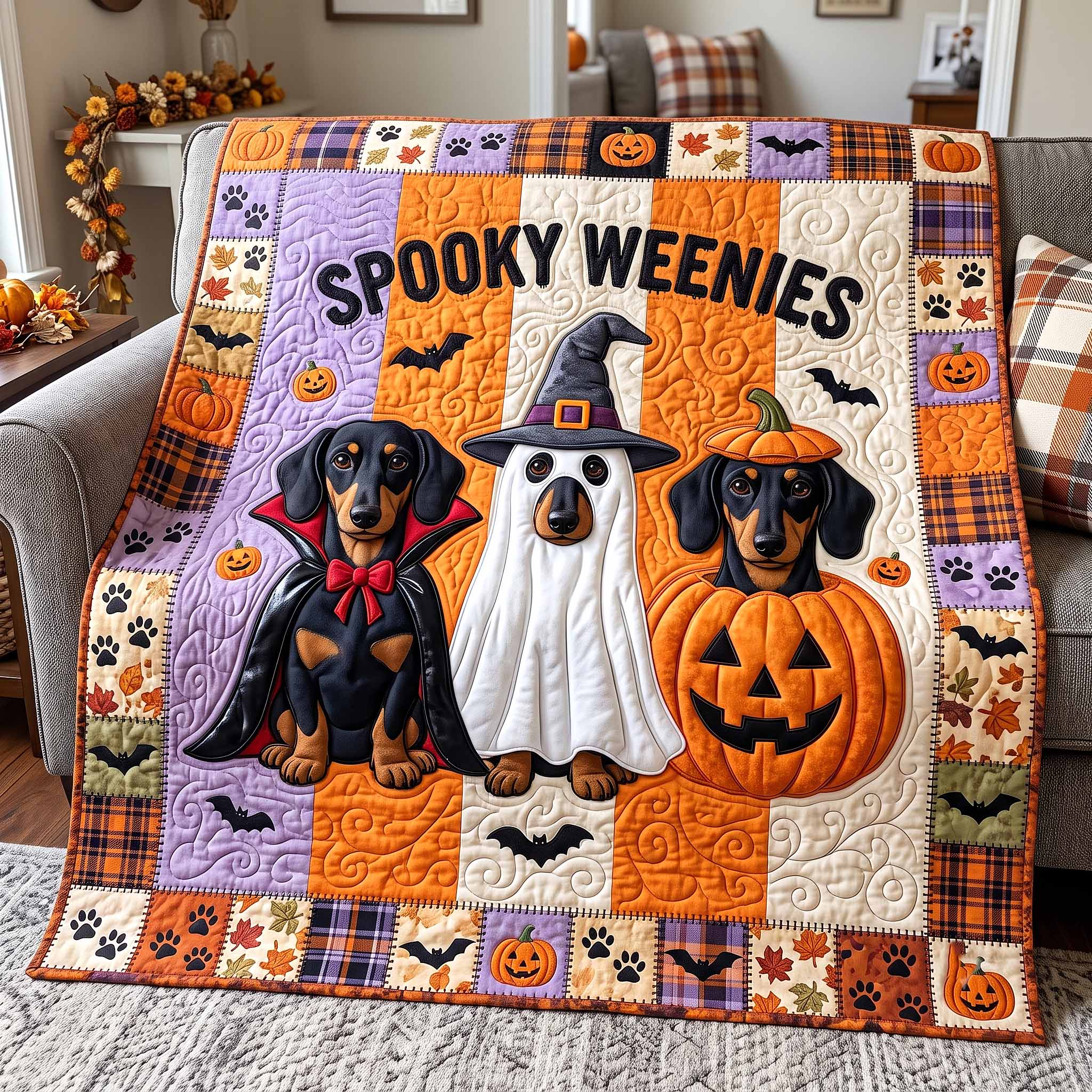 Boo Wiener Quilted Blanket Halloween Dachshund Ghost Merch Thoughtful Homeowner Gifts