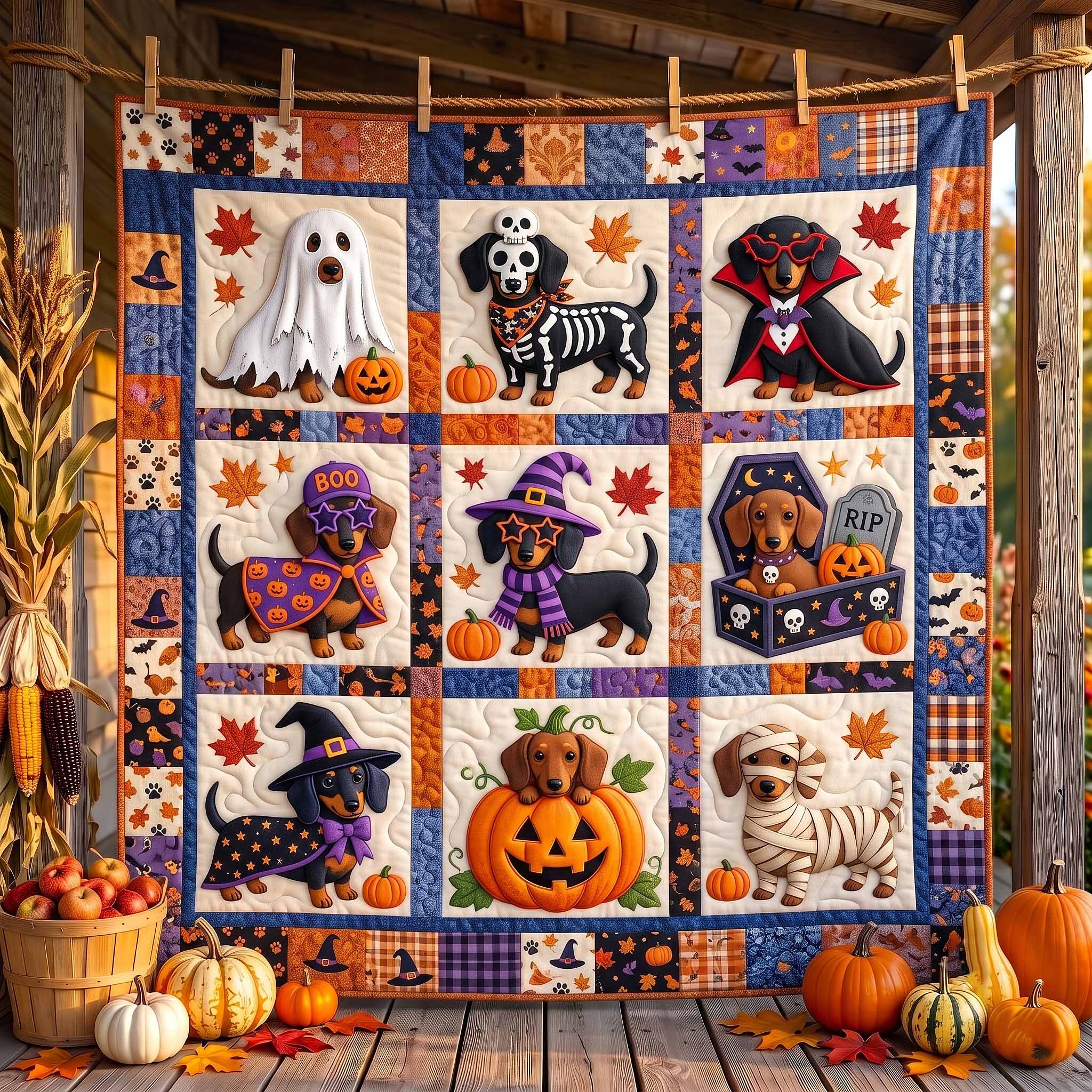 Boo Wiener Quilted Blanket Halloween Dachshunds Merch Top Home Decor Gifts