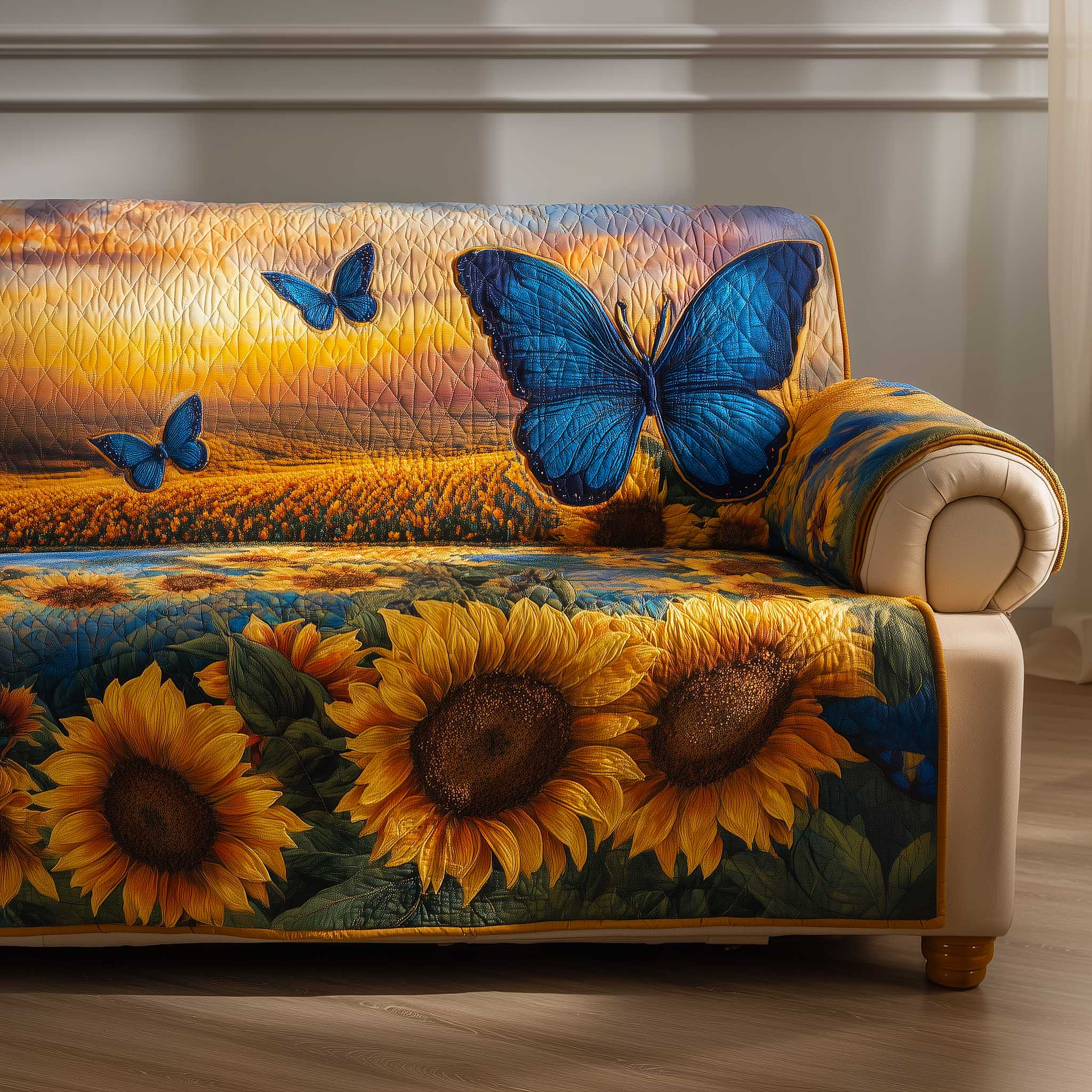 Butterfly Bloom Quilted Sofa Cover Butterfly Beauty Couch Cover Best Decor Gift