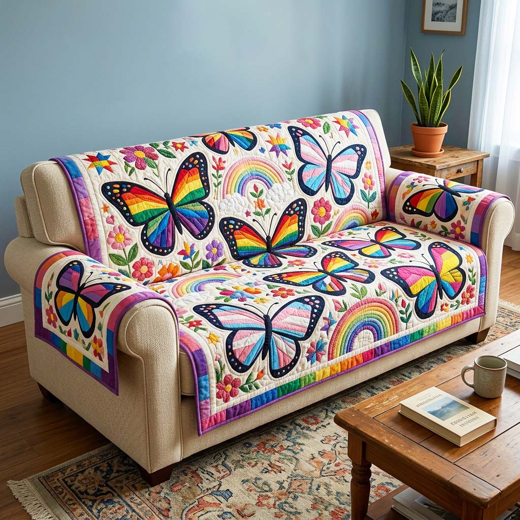 Butterfly Pride Quilted Sofa Cover Garden Butterfly Couch Cover Cute Room Decor Gifts