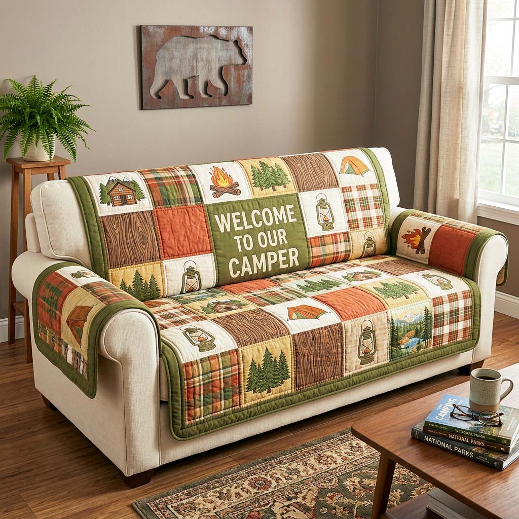 Cabin Welcome Quilted Sofa Cover Cabin Life Couch Cover Home Gifts For Her