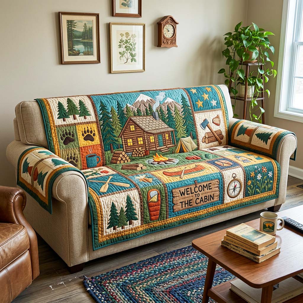 Cabin Welcome Quilted Sofa Cover Cabin Welcome Couch Cover Cozy Home Decor