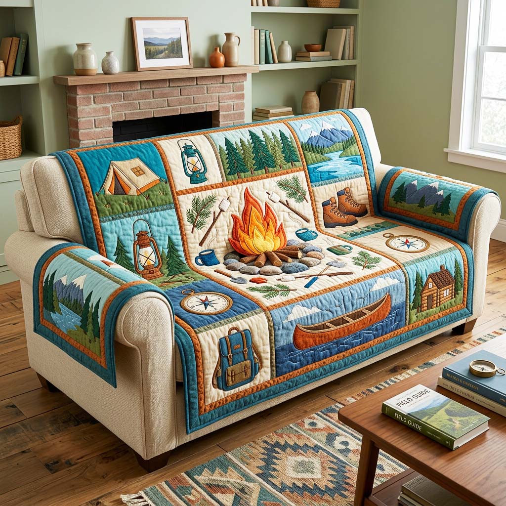 Campfire Grid Quilted Sofa Cover Vintage Campfire Couch Cover New Home Gift