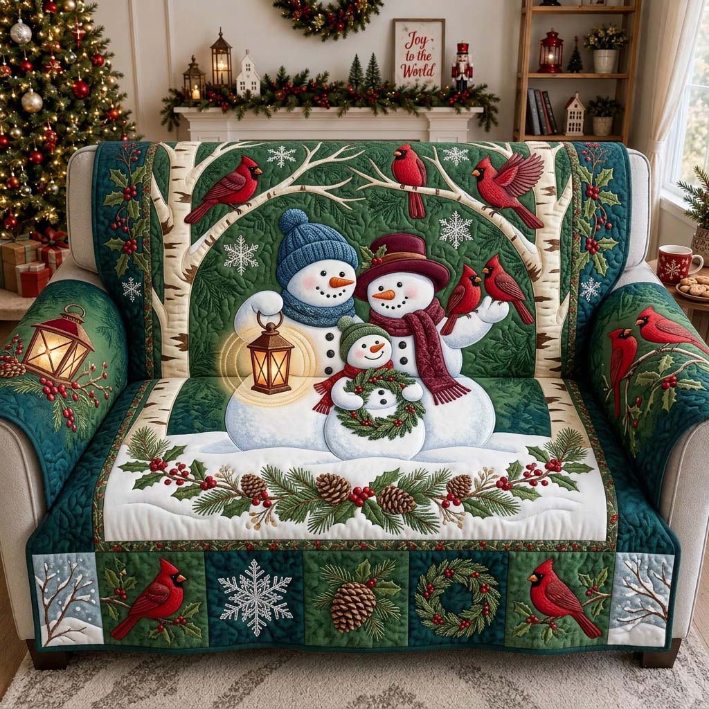 Cardinal Winter Gathering Quilted Sofa Cover Cardinal Faith Couch Cover Cute Room Decor Gifts