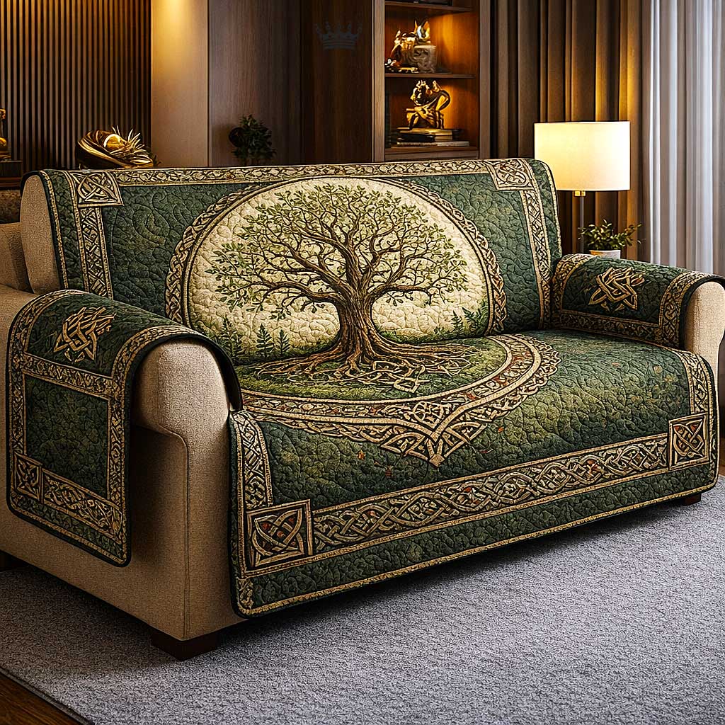Celtic Roots Quilted Sofa Cover Celtic Roots Couch Cover Room Lover Gift