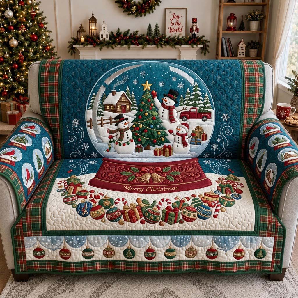 Christmas Snow Globe Quilted Sofa Cover Festive Christmas Couch Cover Cool Room Decor Gifts