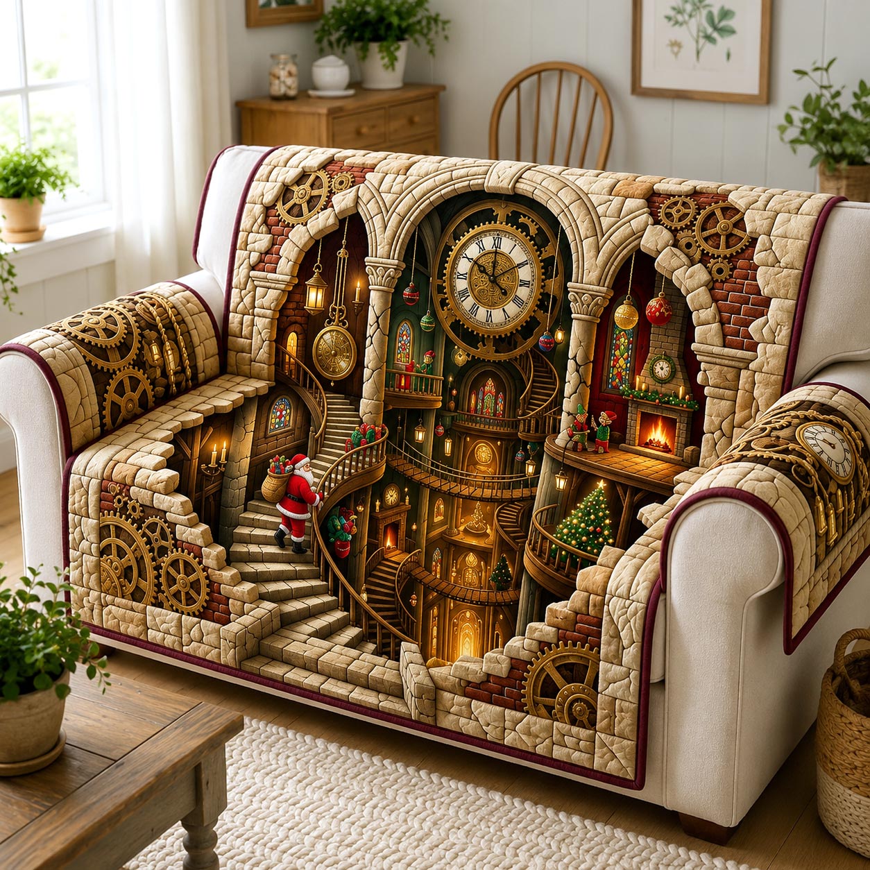 Clocktower Throw Quilted Sofa Cover Clocktower Charm Couch Cover Cozy Gift