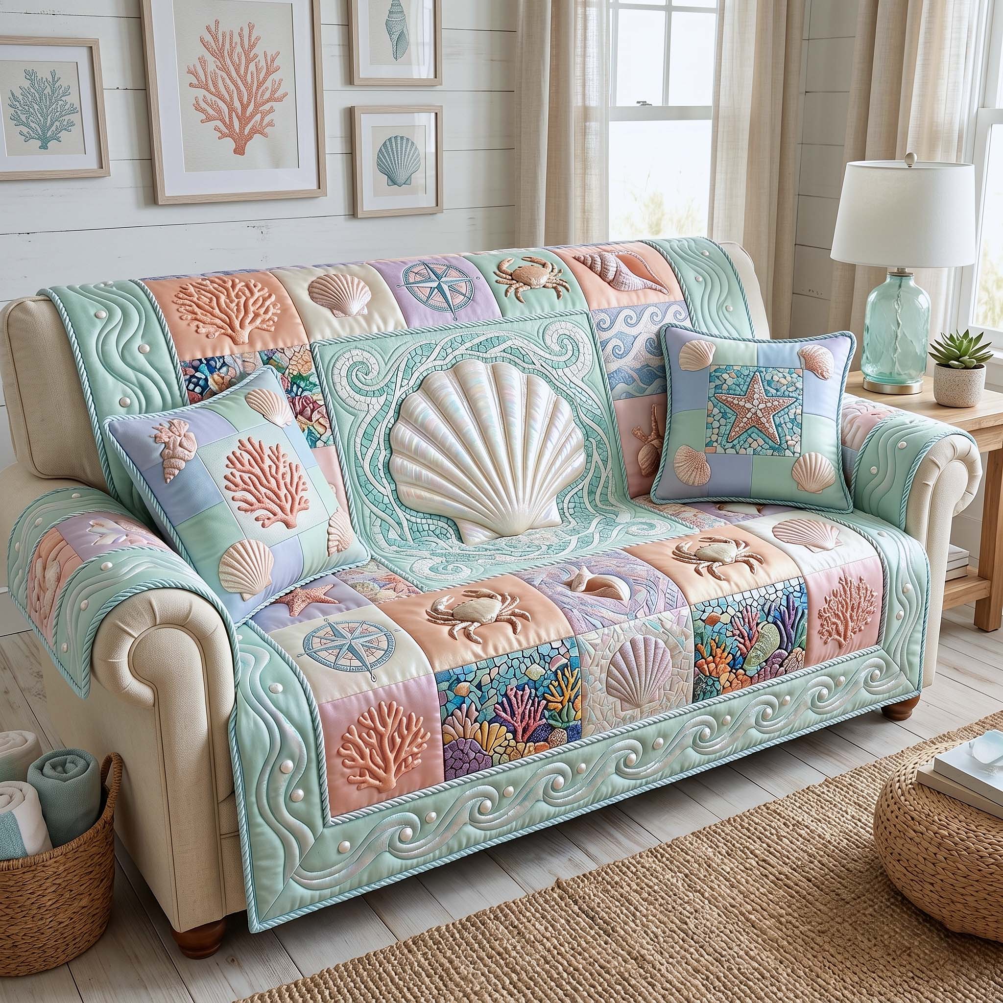 Coastal Whisper Quilted Sofa Cover Butterfly Wings Couch Cover Gift For New Home