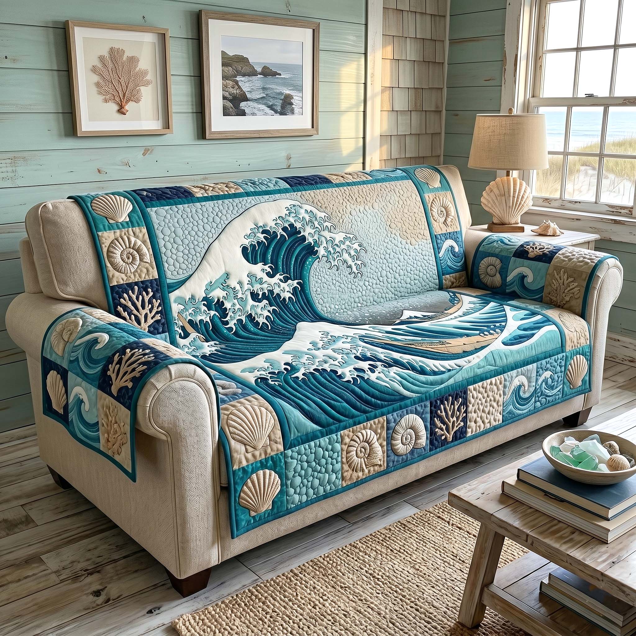 Coastal Whisper Quilted Sofa Cover Gentle Wings Couch Cover Present For Home Lovers