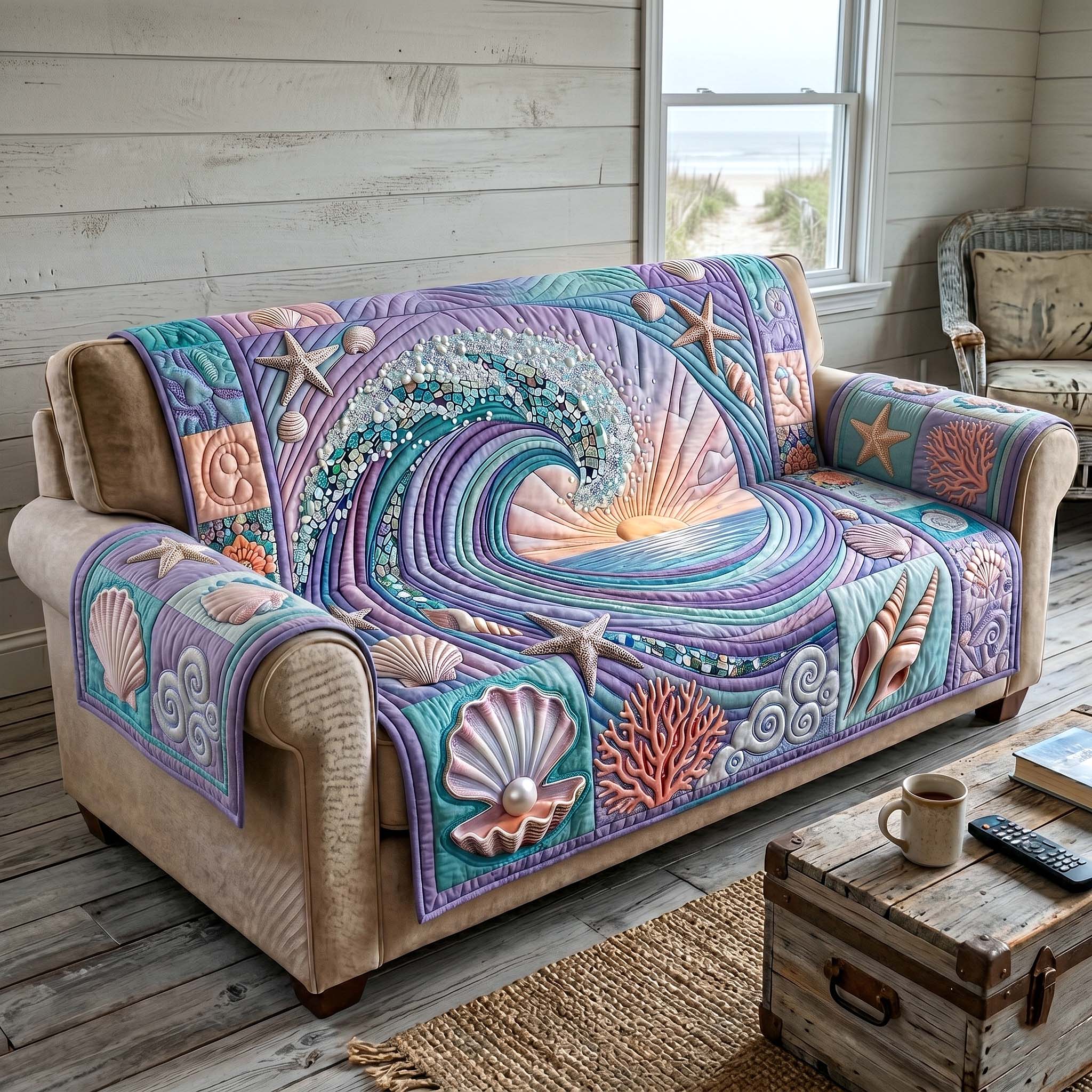 Coastal Whisper Quilted Sofa Cover Mystic Wings Couch Cover Present For House Lovers