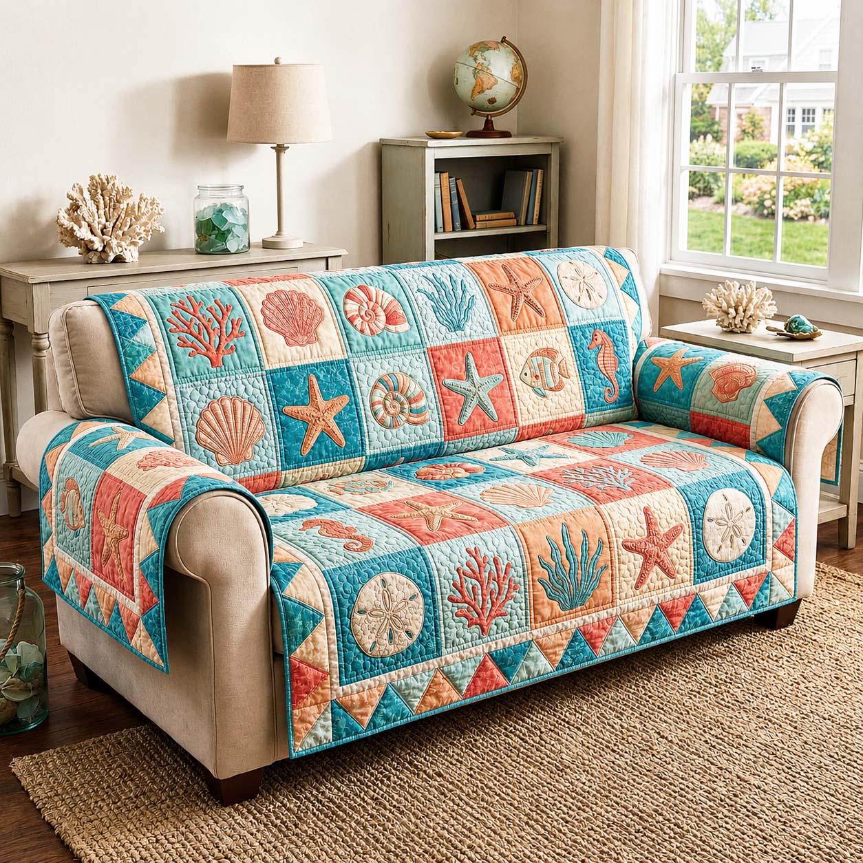 Coral Breeze Quilted Sofa Cover Rustic Coral Couch Cover Home Gifts For Him