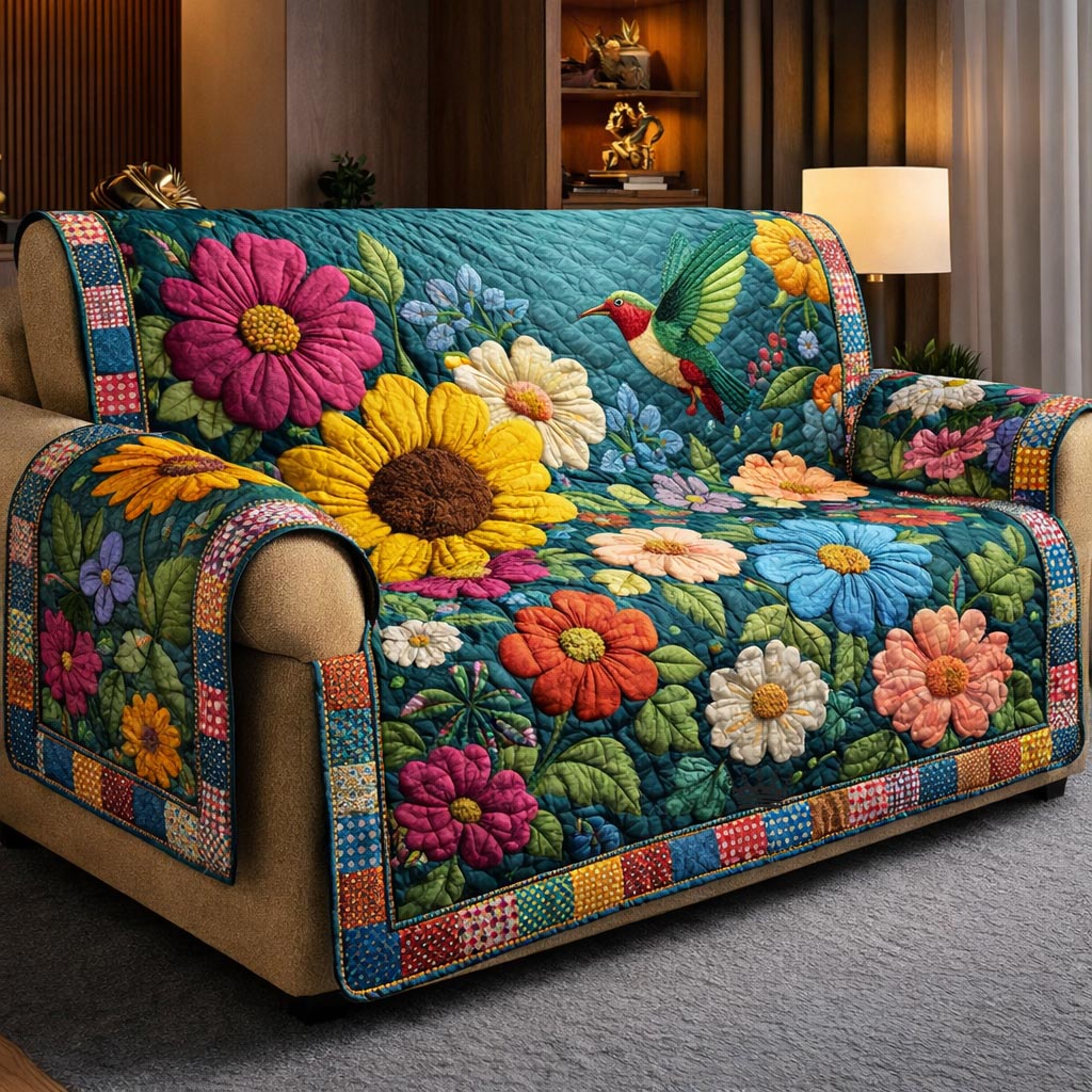 Cottage Bloom Quilted Sofa Cover Cottage Garden Couch Cover House Lover Gift