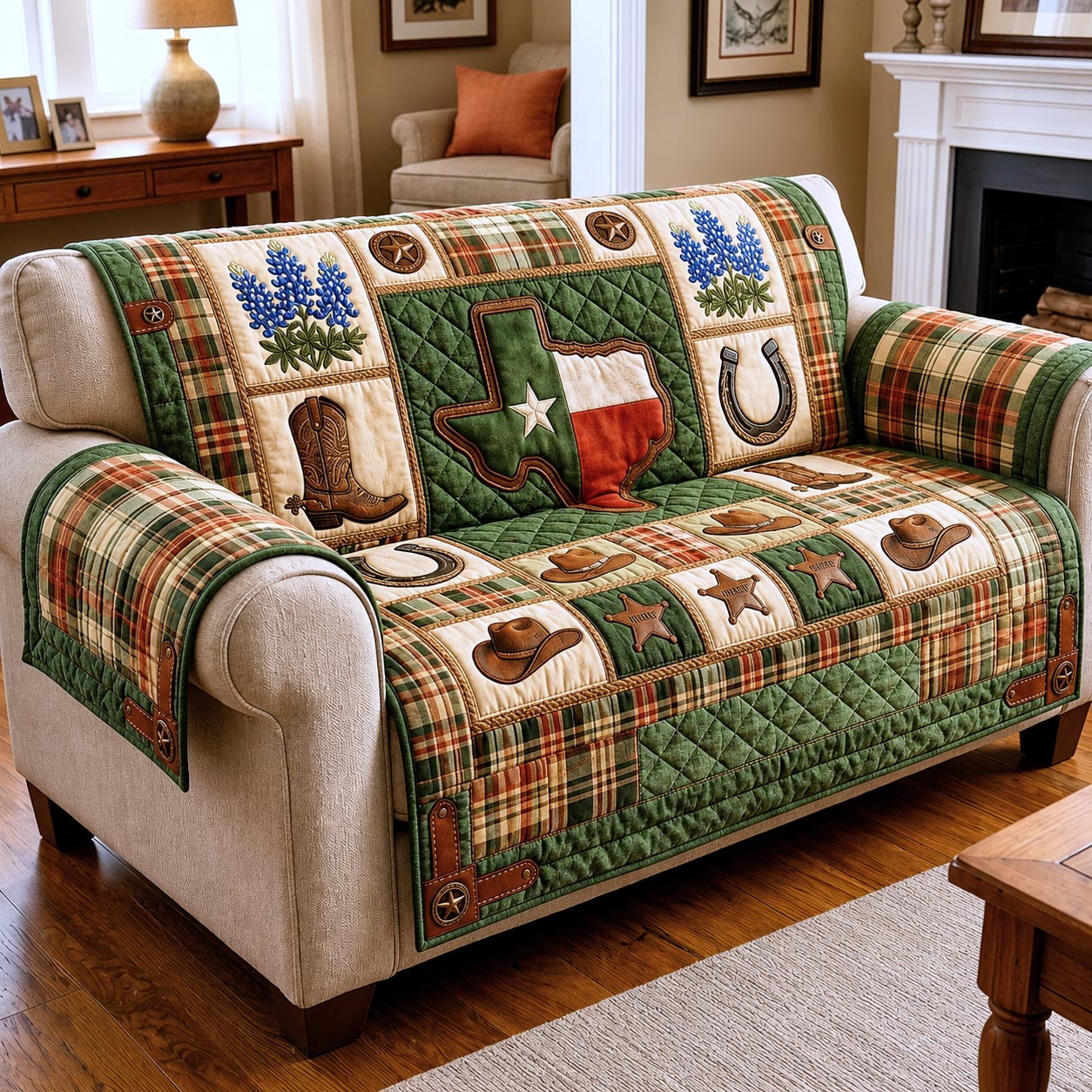Cowboy Legacy Quilted Sofa Cover Rustic Western Couch Cover Cozy Housewarming Gift Ideas