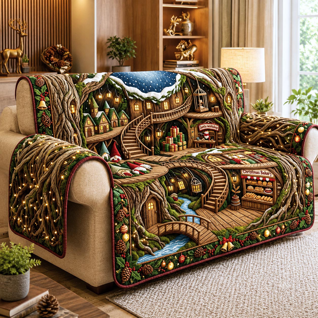 Cozy Cottage Throw Quilted Sofa Cover Cottage Bloom Couch Cover House Gift