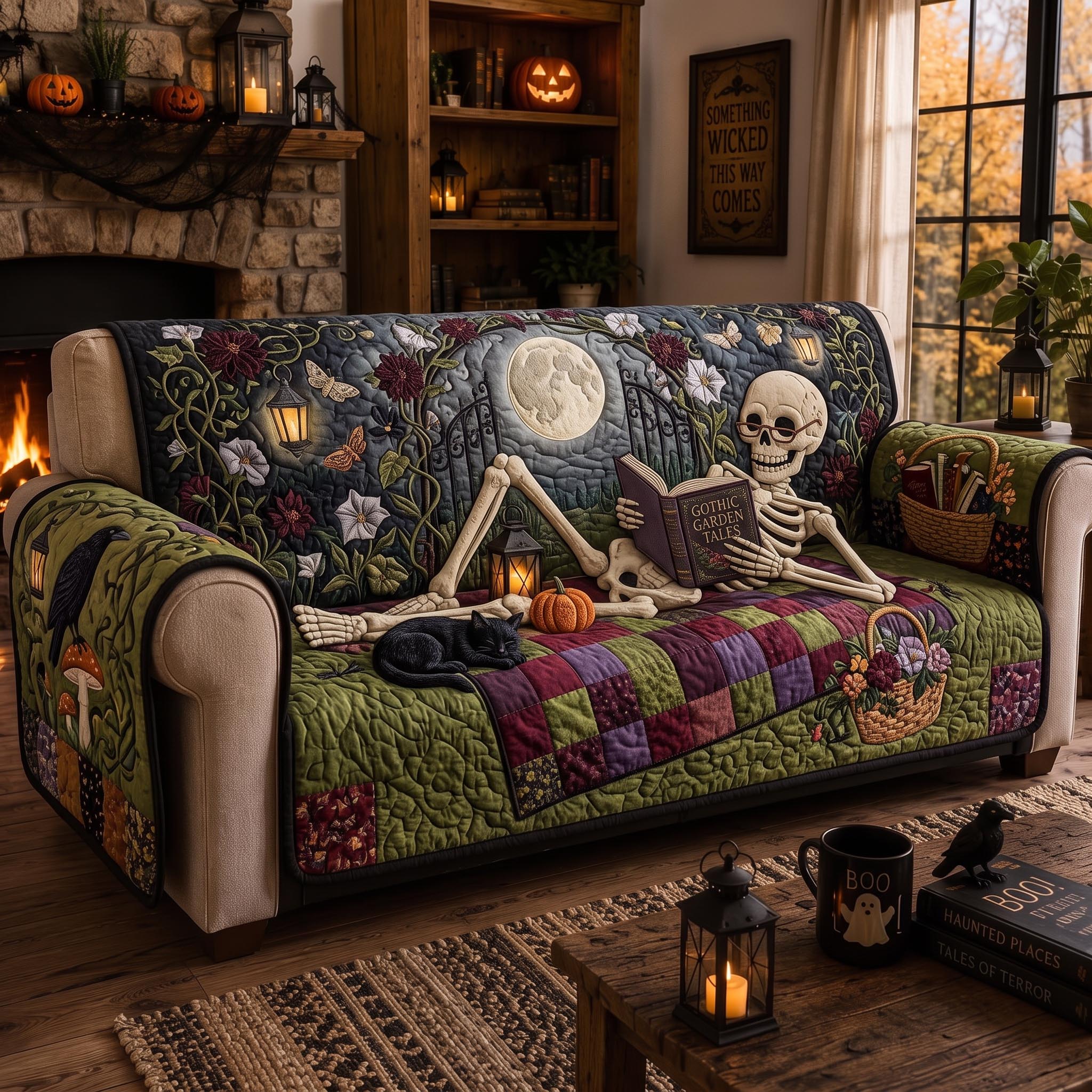 Cozy Skeleton Quilted Sofa Cover Skeleton Night Couch Cover Great Housewarming Gift Ideas