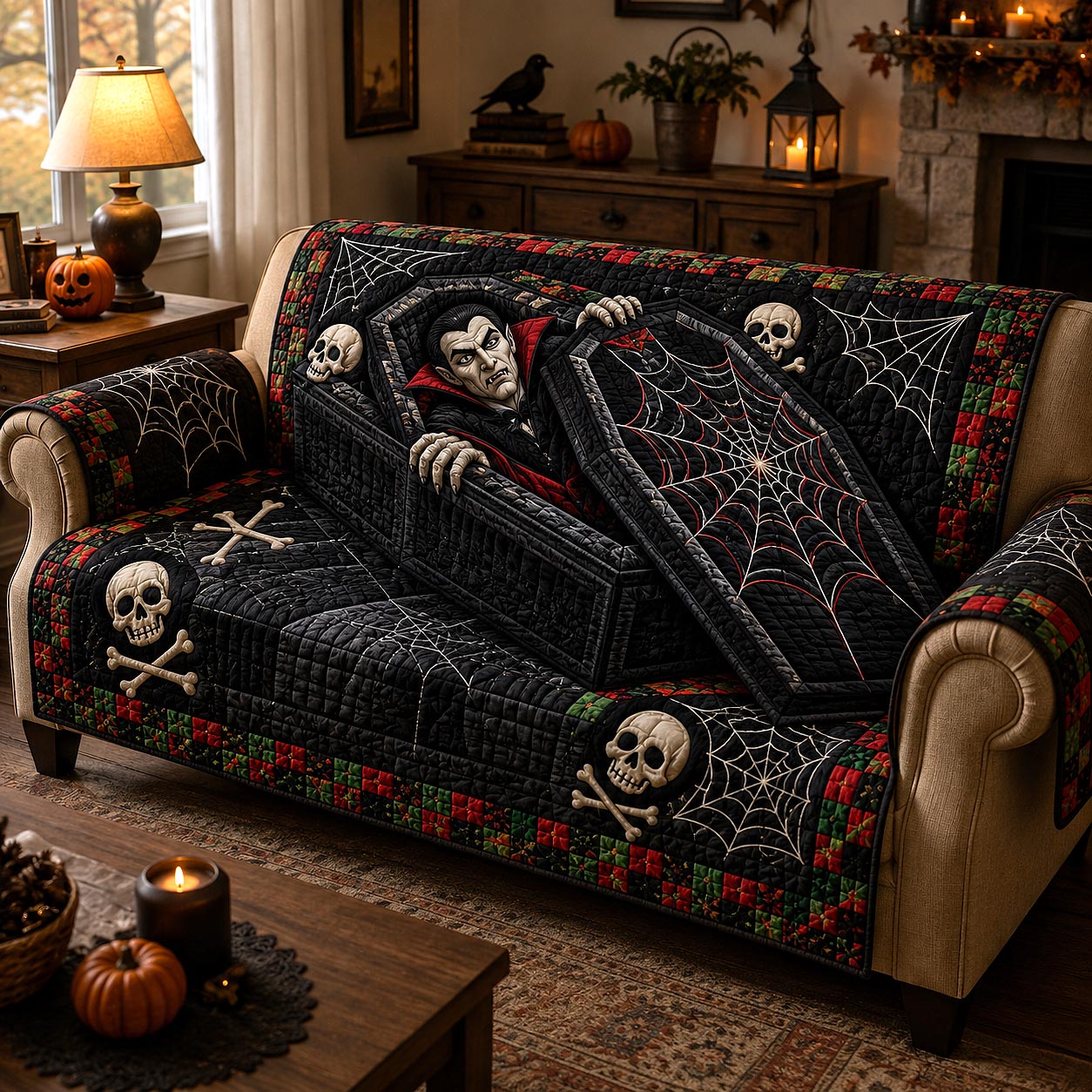 Cursed Coffin Quilted Sofa Cover Cursed Coffin Couch Cover Unique Gift