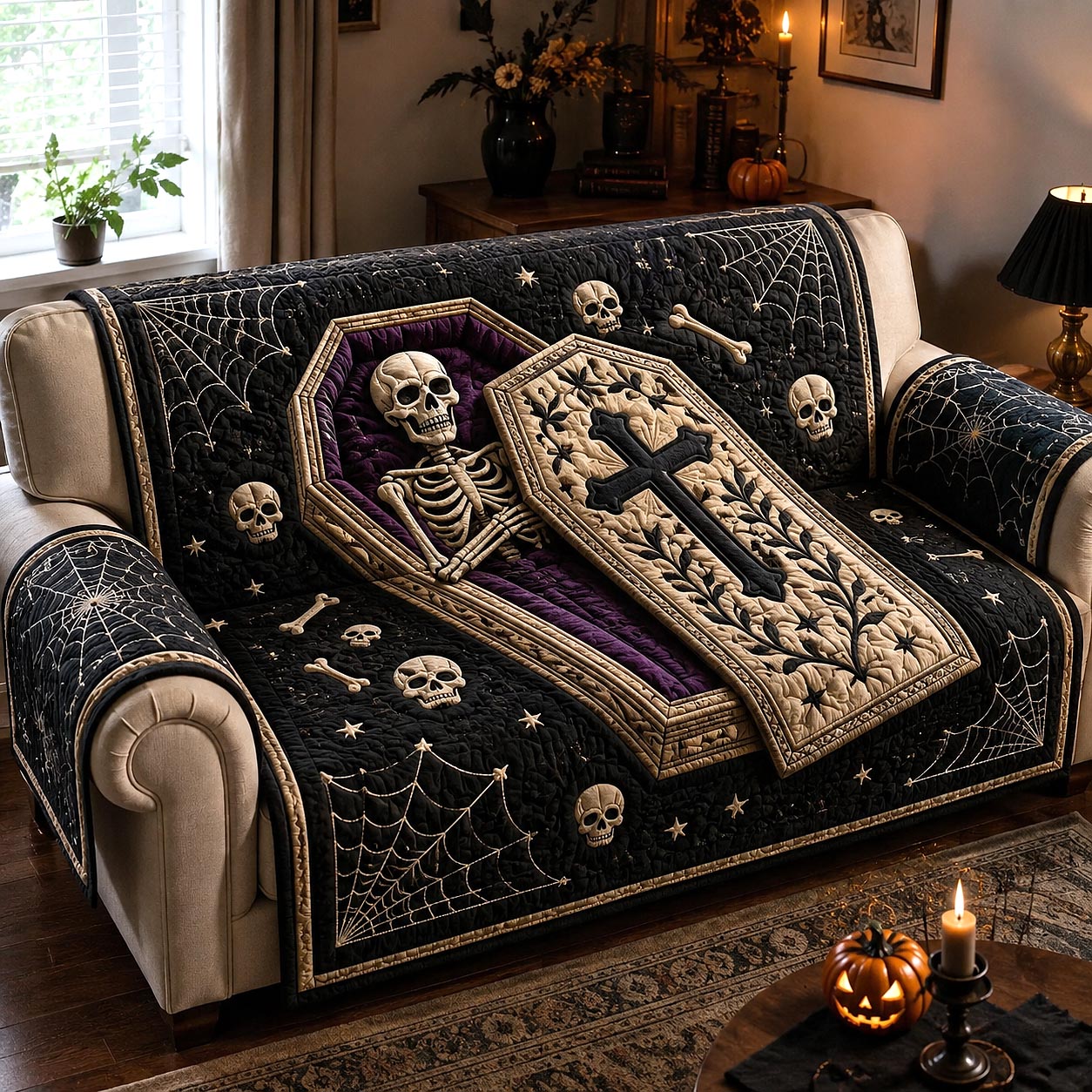 Cursed Coffin Quilted Sofa Cover Dark Coffin Couch Cover Gift For Home Decor