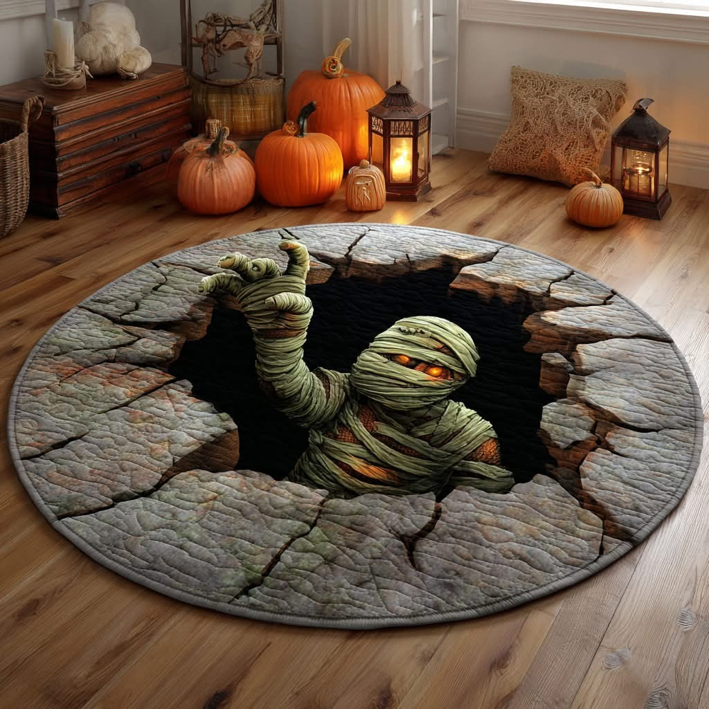 Cursed Mummy Halloween Quilted Round Mat Circle Rug Carpet Indoor House Decorations Gifts