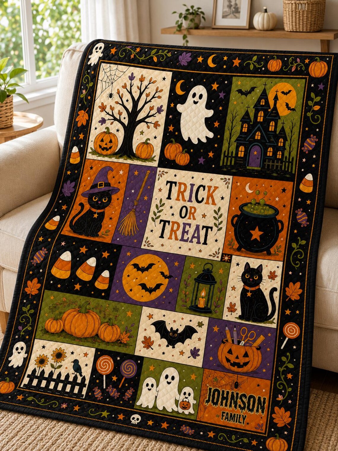 Custom Trick Or Treat Blanket Quilt Blanket Halloween Ghost Throw Gift Ideas Gift