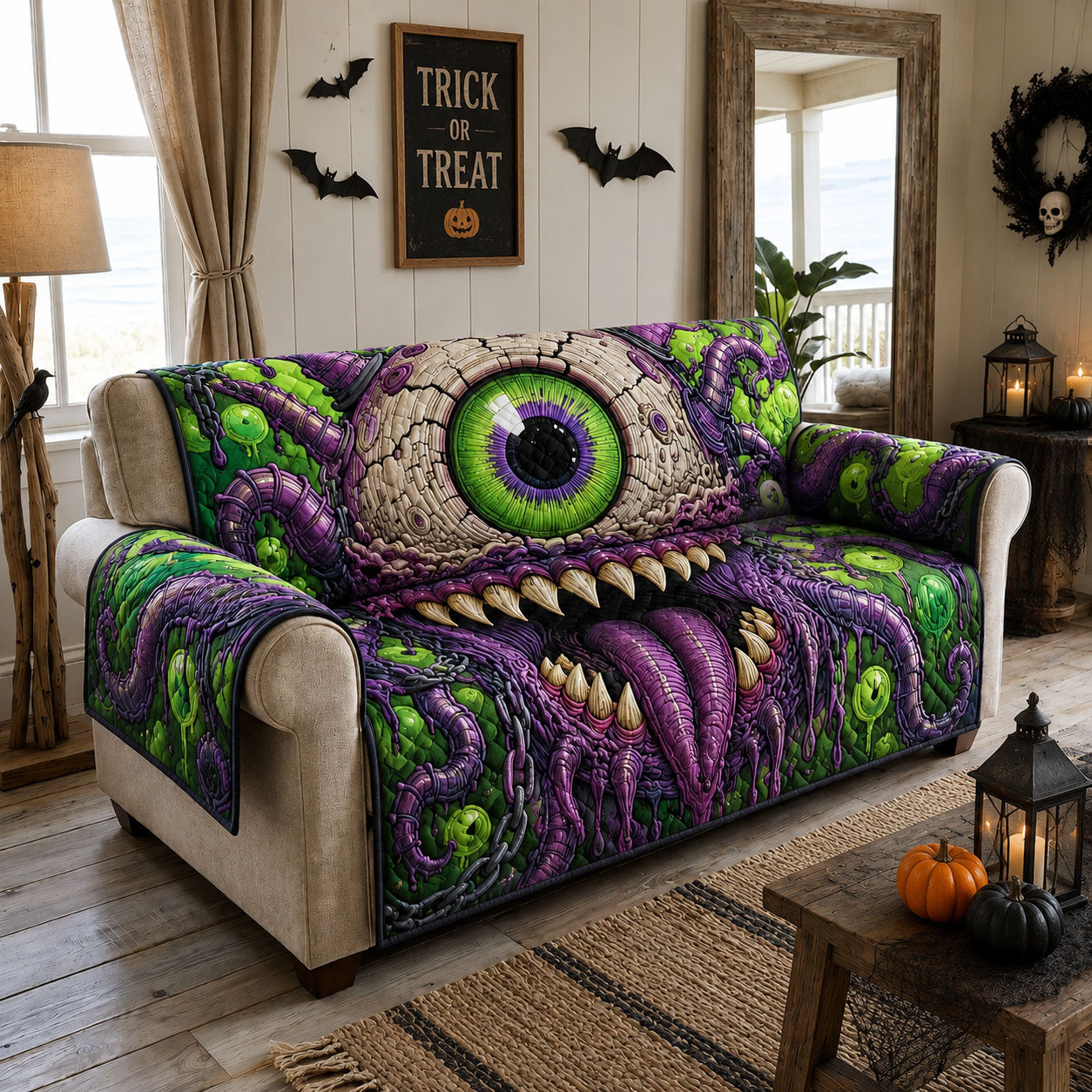 Cyclops Tentacle Monster Quilted Sofa Cover Haunted Monster Couch Cover Cute Gift