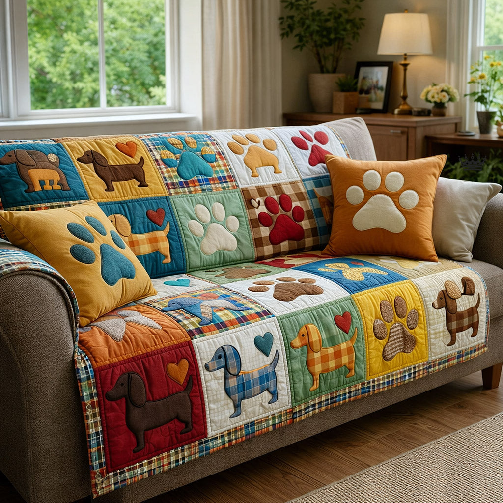 Dachshund Charm Quilted Sofa Cover Dachshund Charm Couch Cover Trendy Room Decor Gifts