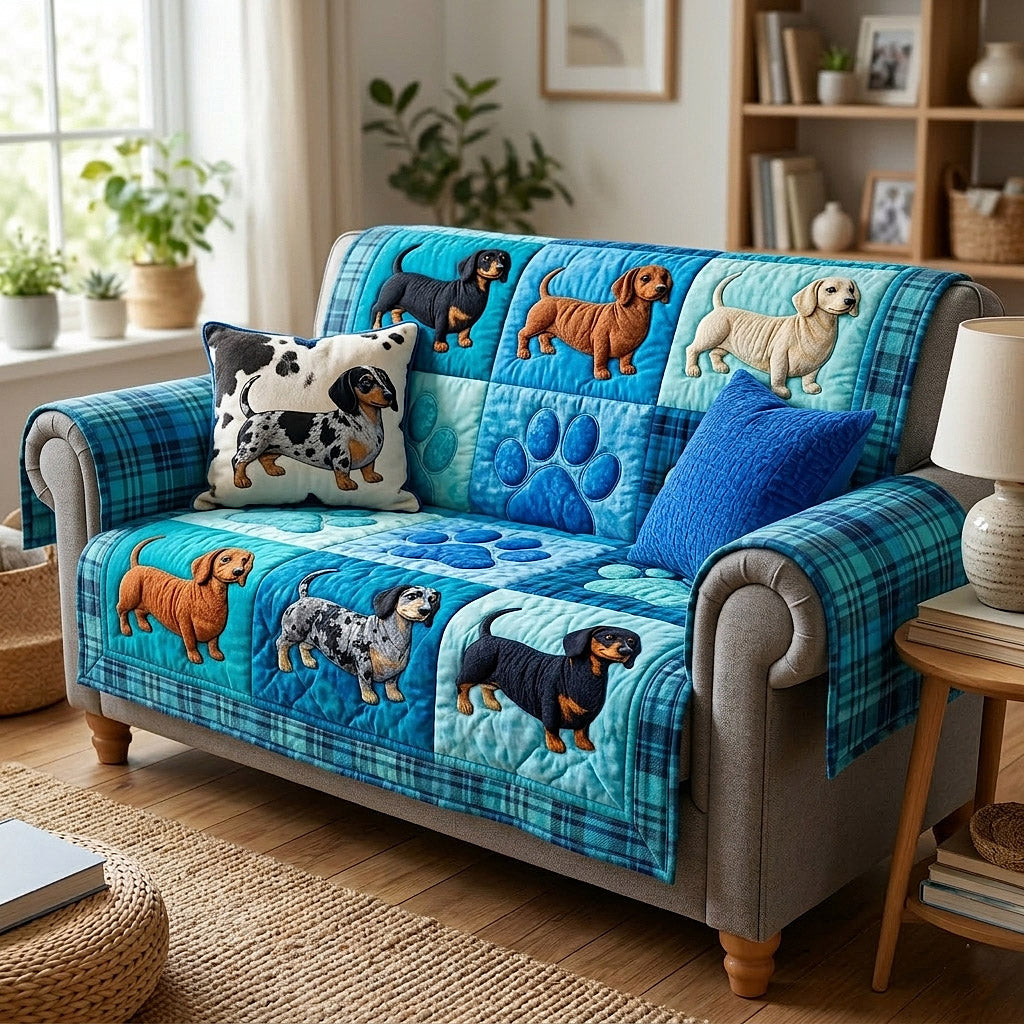 Dachshund Charm Quilted Sofa Cover Dachshund Spirit Couch Cover Cozy Home Decor Gifts