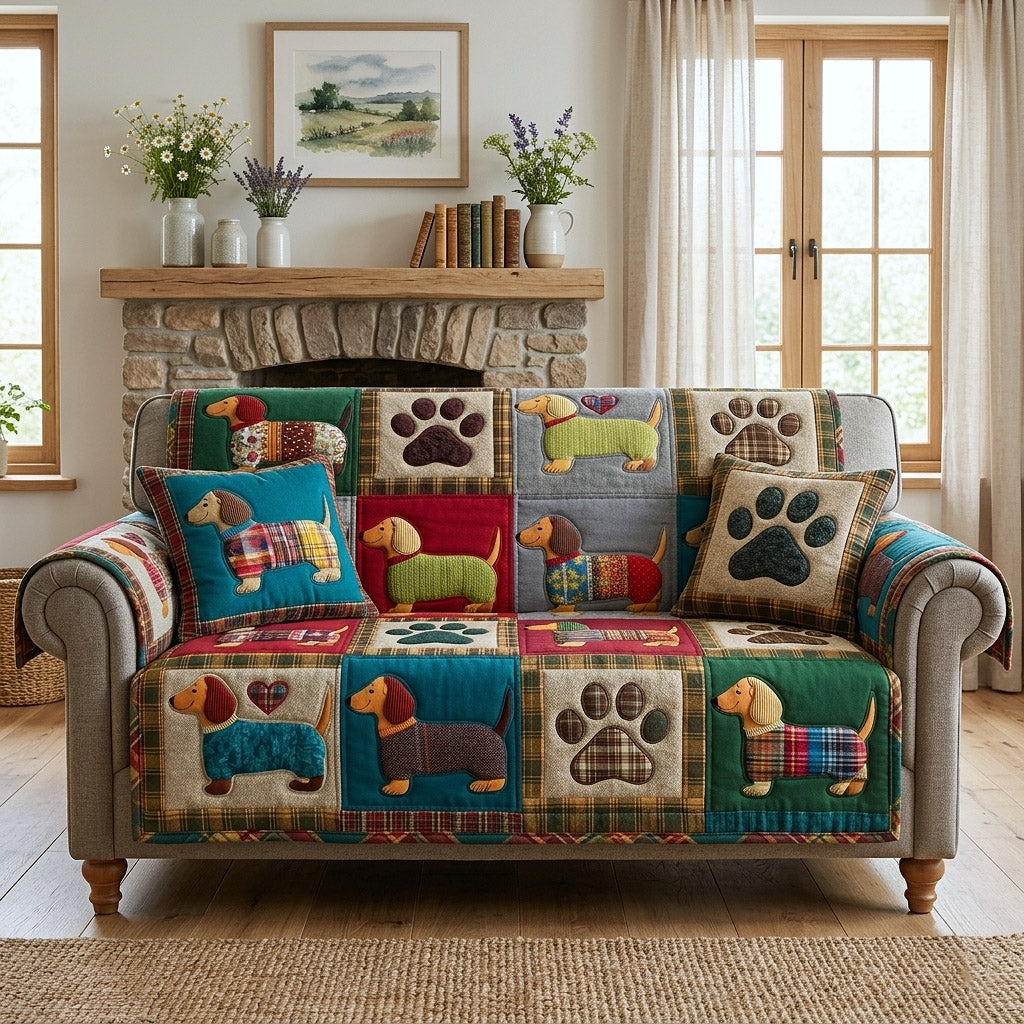Dachshund Charm Quilted Sofa Cover Doxie Love Couch Cover Gift For Home Lover