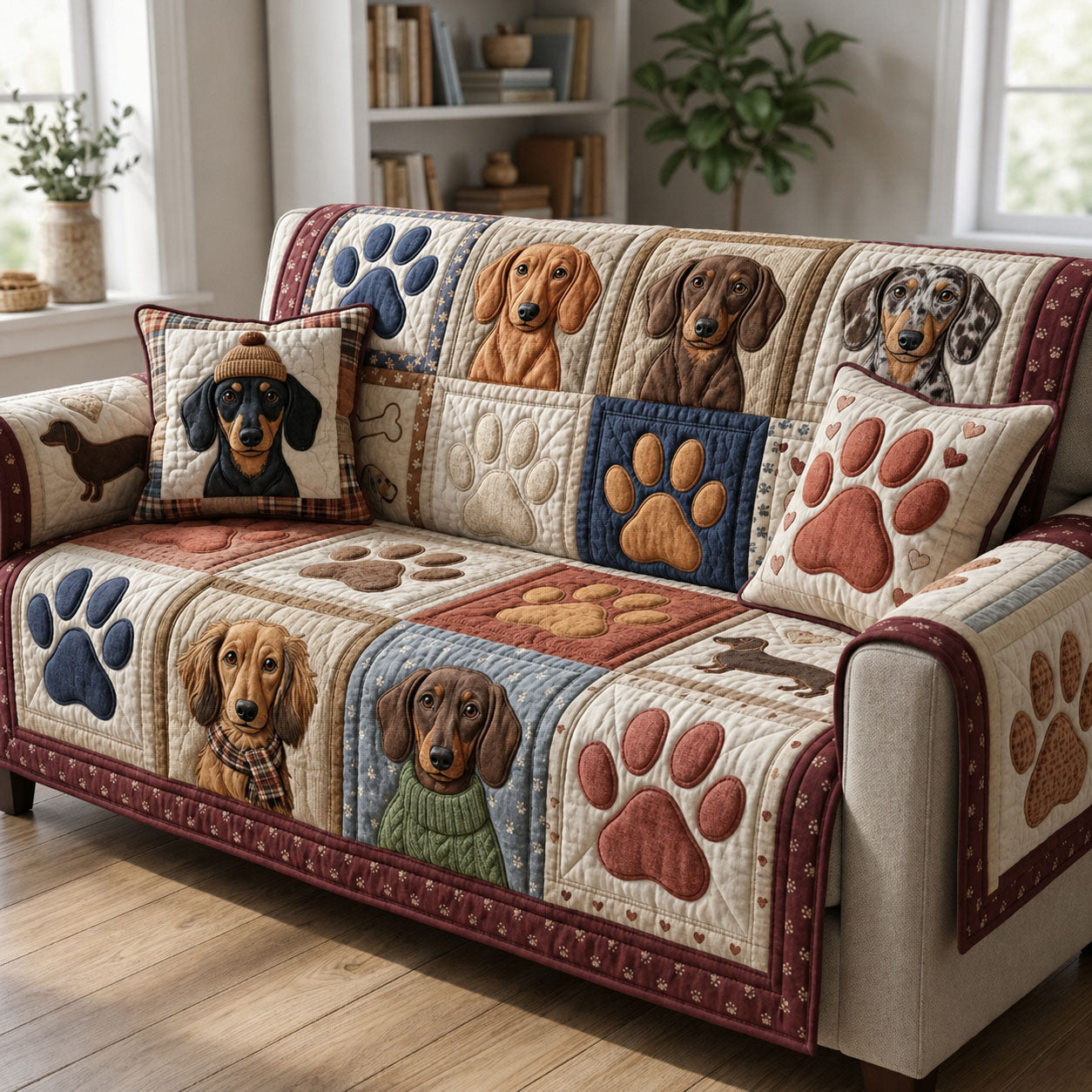 Dachshund Quilted Sofa Cover Dachshund Love Couch Cover Gifts For Home Decor