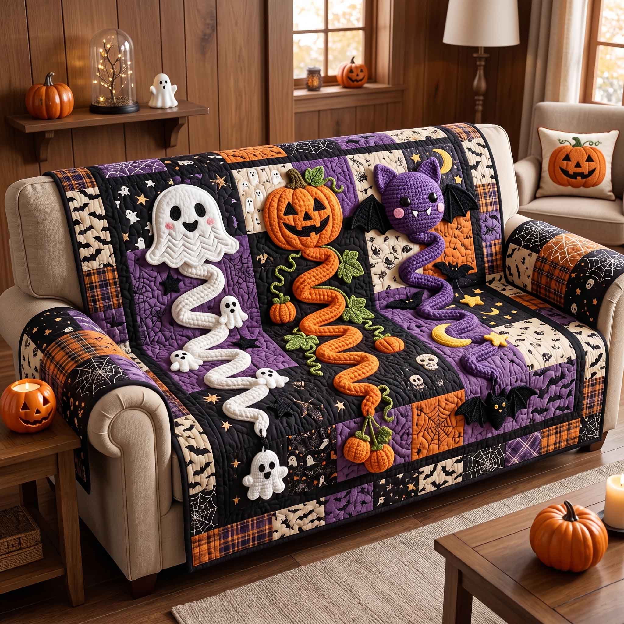 Dark Enchantment Quilted Sofa Cover Gothic Magic Couch Cover Trendy Room Decor