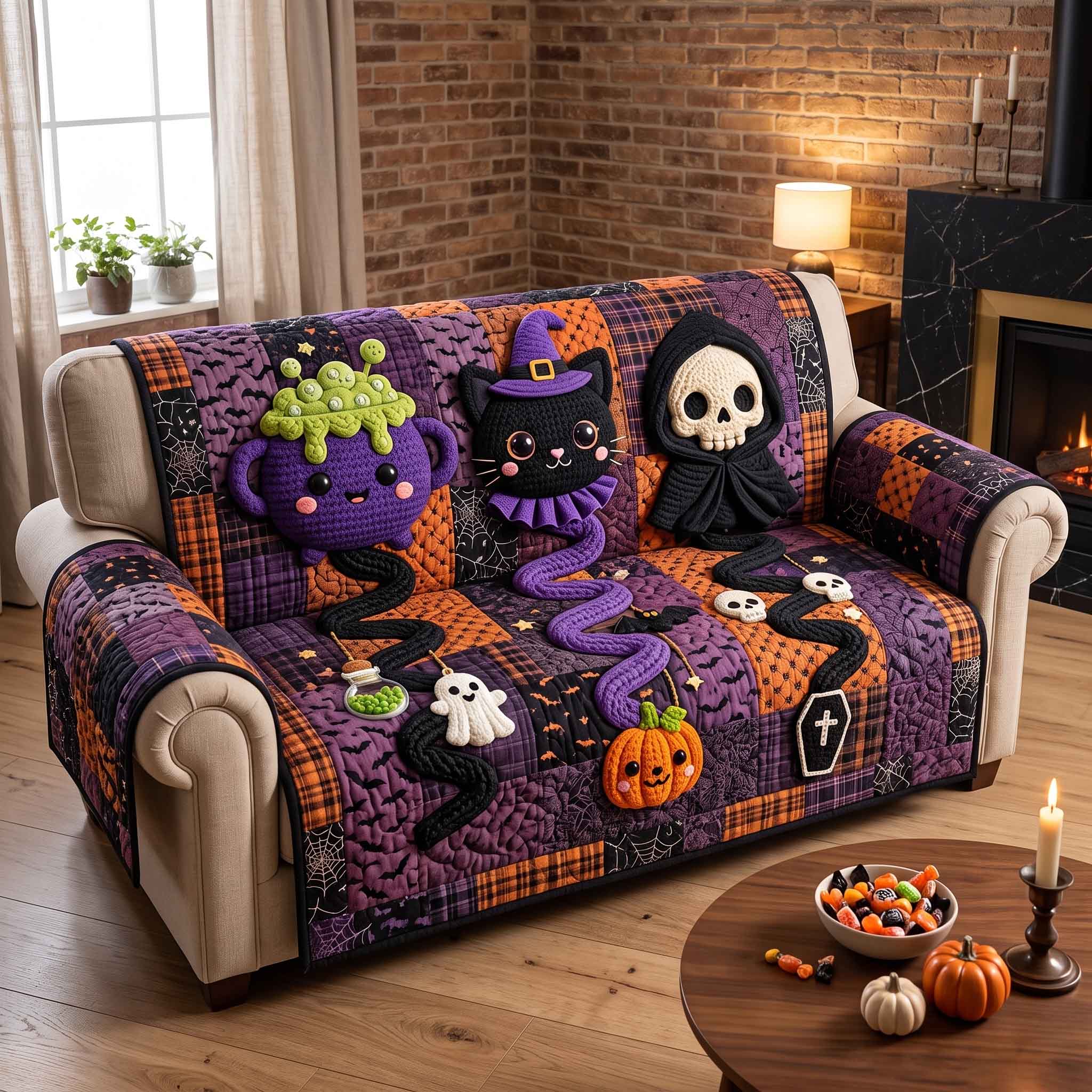 Dark Enchantment Quilted Sofa Cover Mystic Night Couch Cover Cozy Home Decor