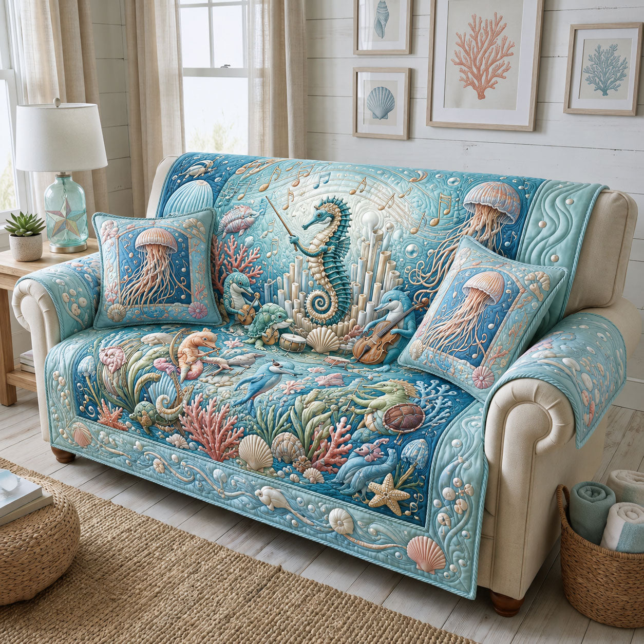 Deep Sea Jazz Quilted Sofa Cover Country Living Couch Cover New Home Gift