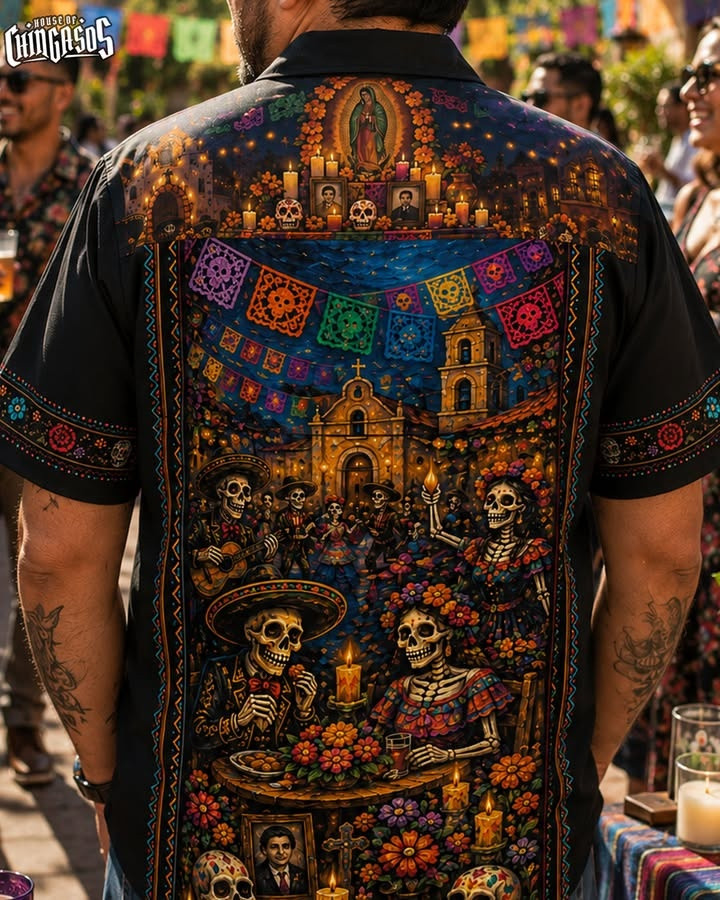 Dia De Los Muertos Guayabera Hawaiian Shirt Mexican Culture Sugar Skull Aloha Shirt Gift Ideas - Image 3