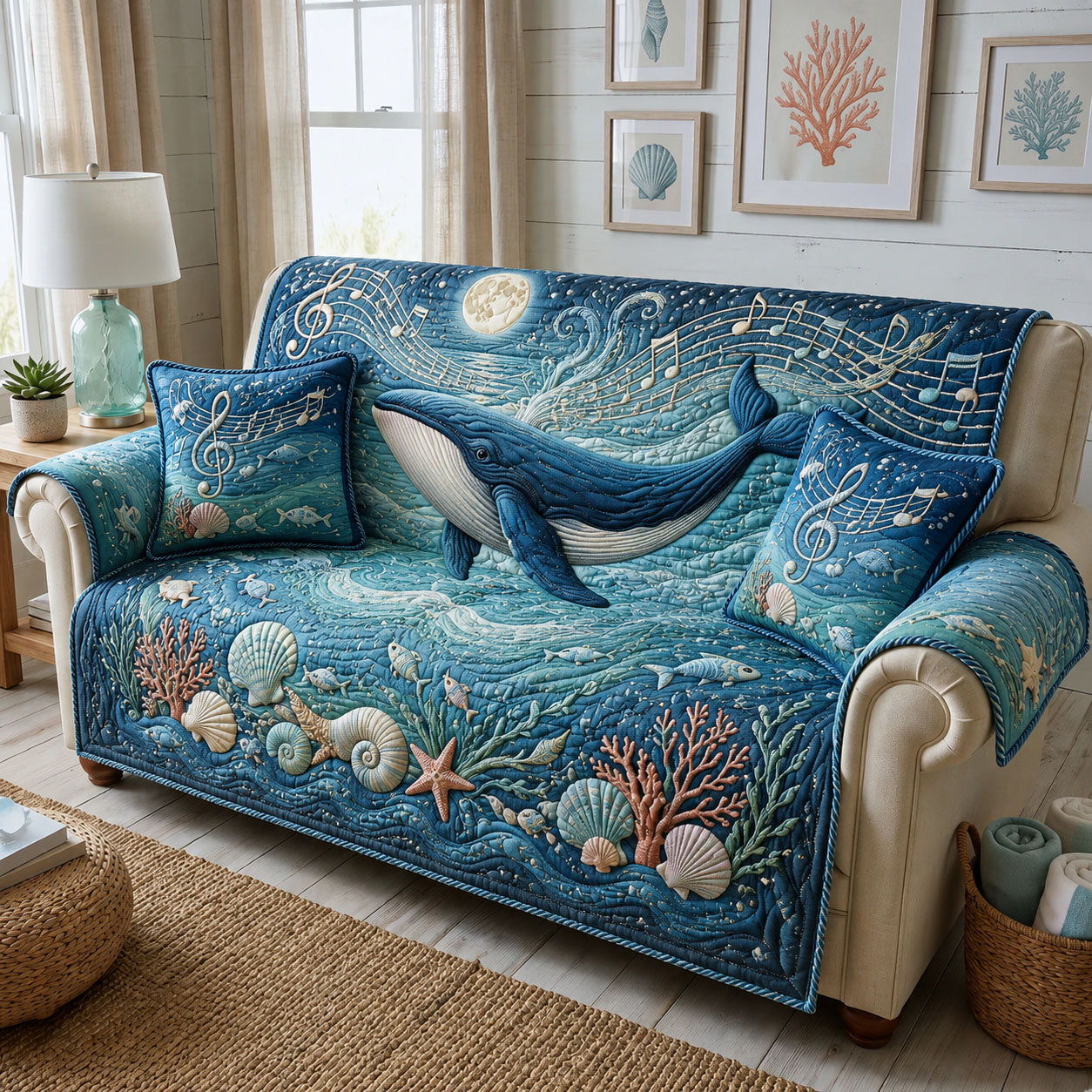 Dolphin Melody Music Quilted Sofa Cover Dolphin Melody Couch Cover Decor Gift