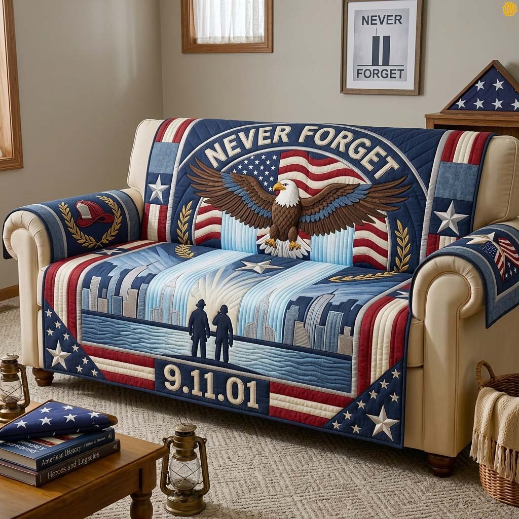 Eagle of Remembrance Qulited Sofa Cover Never Forgotten Couch Cover Room Lover Gift