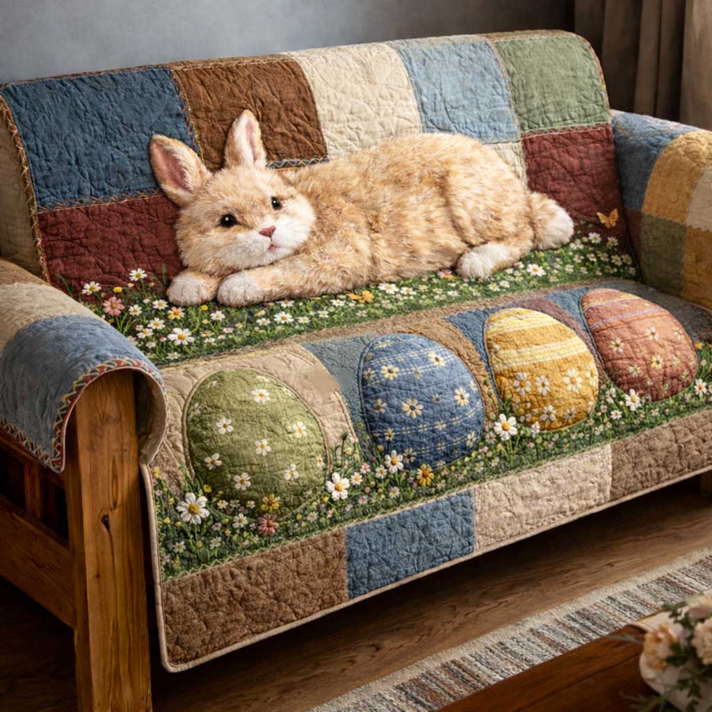 Egg Charm Quilted Sofa Cover Easter Egg Couch Cover House Lover Gift