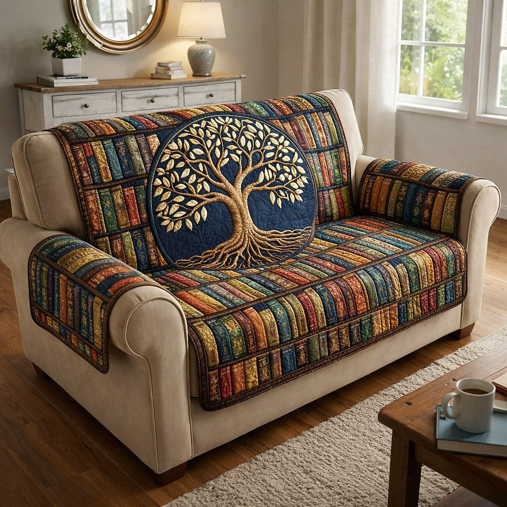 Enchanted Library Quilted Sofa Cover Mystic Library Couch Cover Home Gift For Him