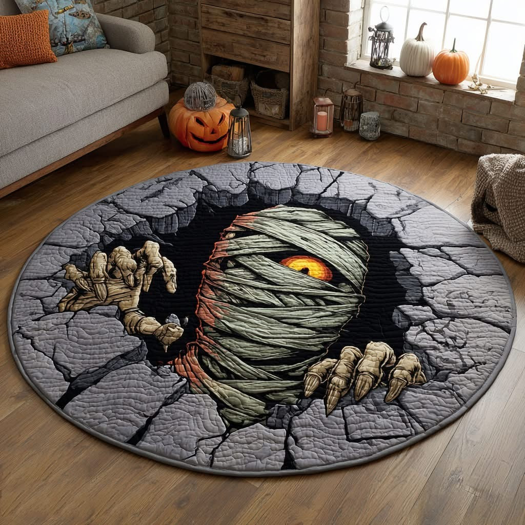 Evil Mummy Halloween Quilted Round Mat Circle Rug Carpet Indoor Decorations Gifts For Home