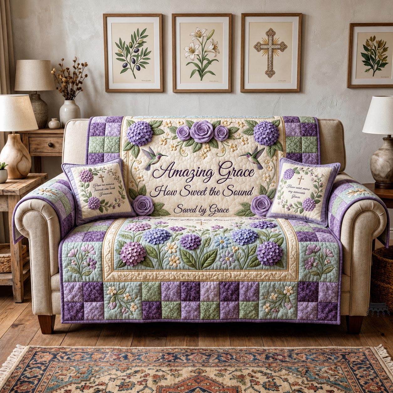 Faith Blossom Quilted Sofa Cover Faith Grace Couch Cover Ideas Gift
