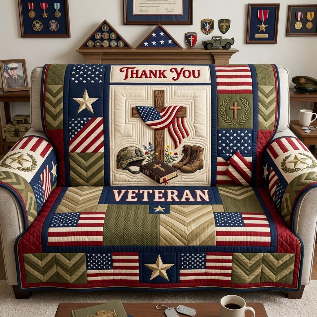 Faith, Honor & Sacrifice Quilted Sofa Cover Sacrifice Honor Couch Cover Housewarming Gift
