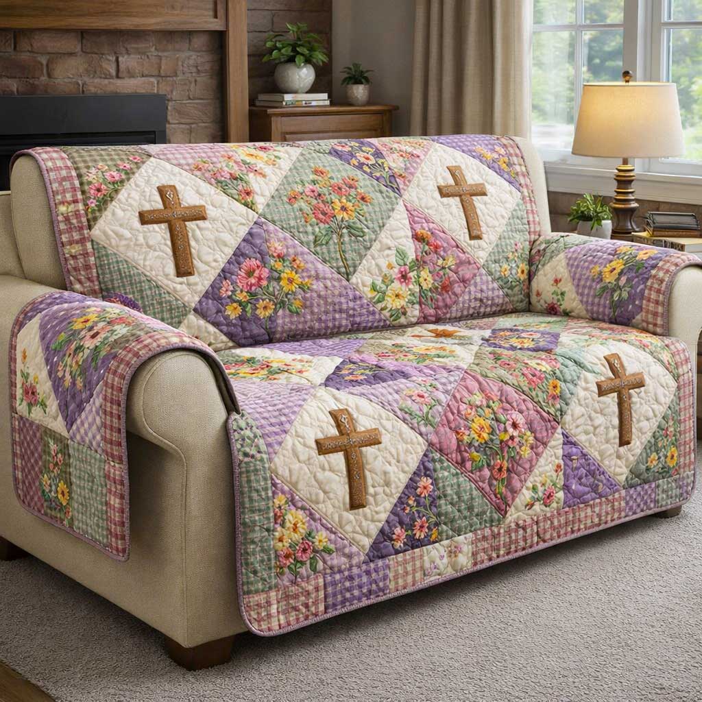 Faith Meadow Quilted Sofa Cover Blessed Faith Couch Cover Cute Room Decor