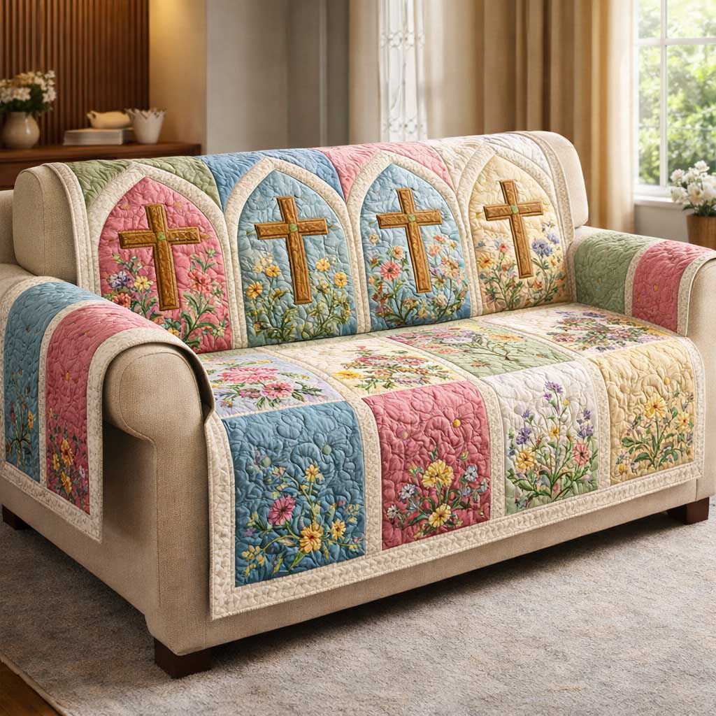 Faith Meadow Quilted Sofa Cover Faith Spirit Couch Cover Cool Room Decor