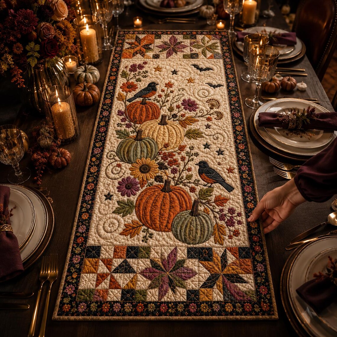 Fall Autumn Farmhouse Quilted Table Runner Thanksgiving Merch Best Birthday Gift