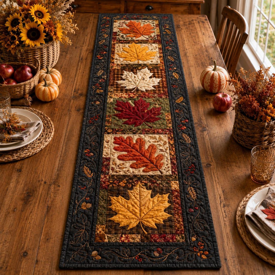 Fall Leaves Quilt Table Runner Autumn Maple Leaf Merch Gift For Sister