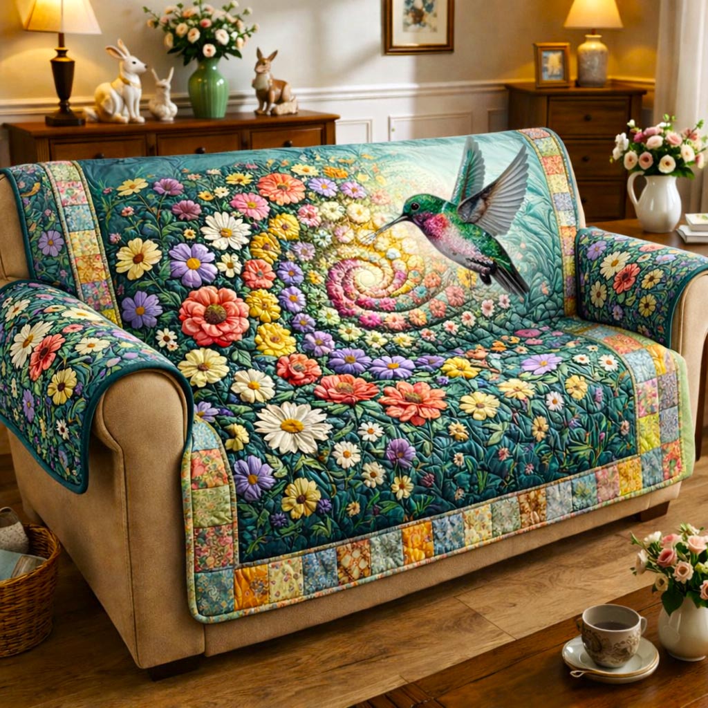 Farm Bloom Quilted Sofa Cover Rural Charm Couch Cover Home Lover Gift