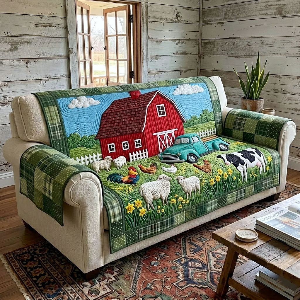 Farmhouse Charm Quilted Sofa Cover Country Farm Couch Cover Unique Decor Gift